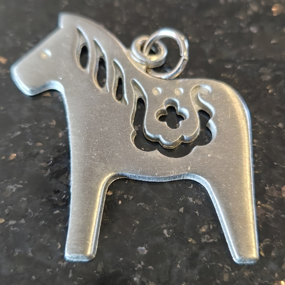 R. Tennesmed Jewelry - Rune Tennesmed Metal Dala Horse Pendant Mid-Century Modern Pewter Swedish
